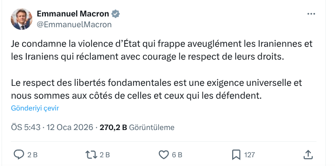 Macron'dan İran'a Sert Tepki: Devlet Şiddetini Kınıyorum